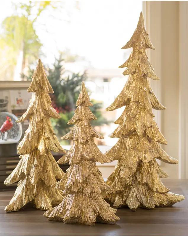 Golden Christmas Tabletop Trees, Set of 3 by Balsam Hill SSC 10