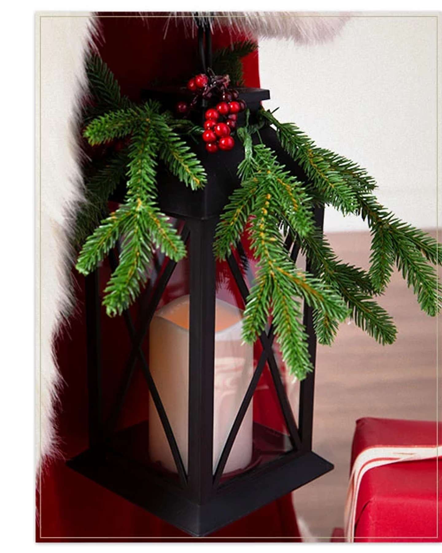 Balsam Hill Life-Size Santa with Christmas Candle Tree Product Display