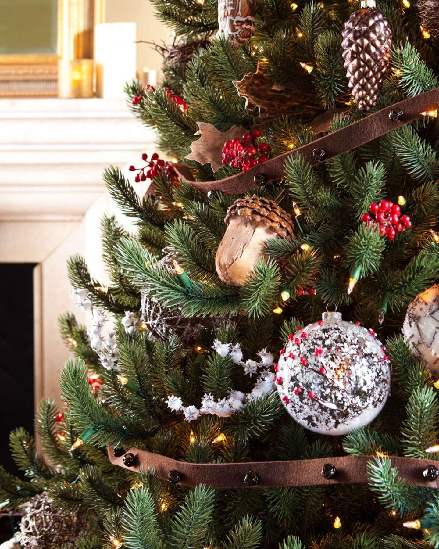 Balsam Hill Vermont White Spruce Narrow Artificial Christmas Tree in Holiday Living Room