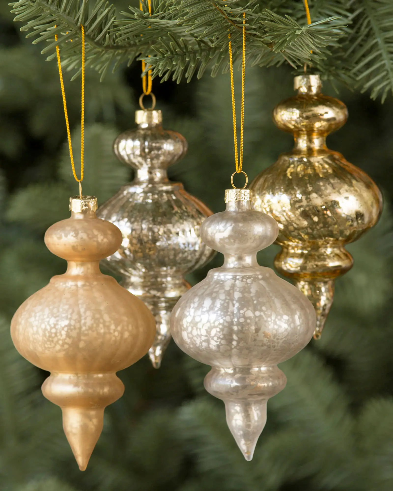 Christmas Tree Topper Gold Silver Glass Blown Elegant Traditional Xmas Finial 