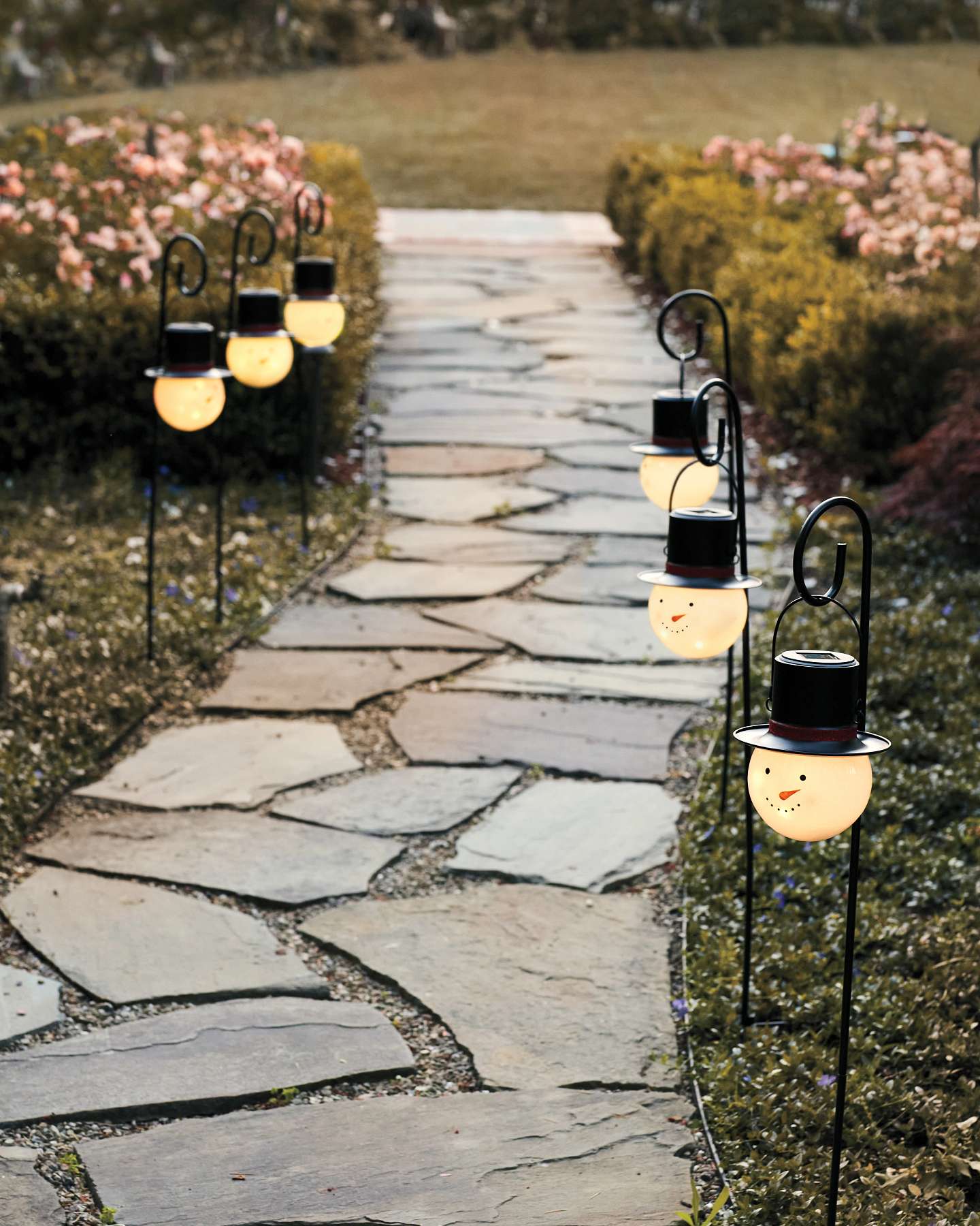 Balsam Hill Snowman Solar-Powered Pathway Lights Set of 2 in Festive Outdoor Decor