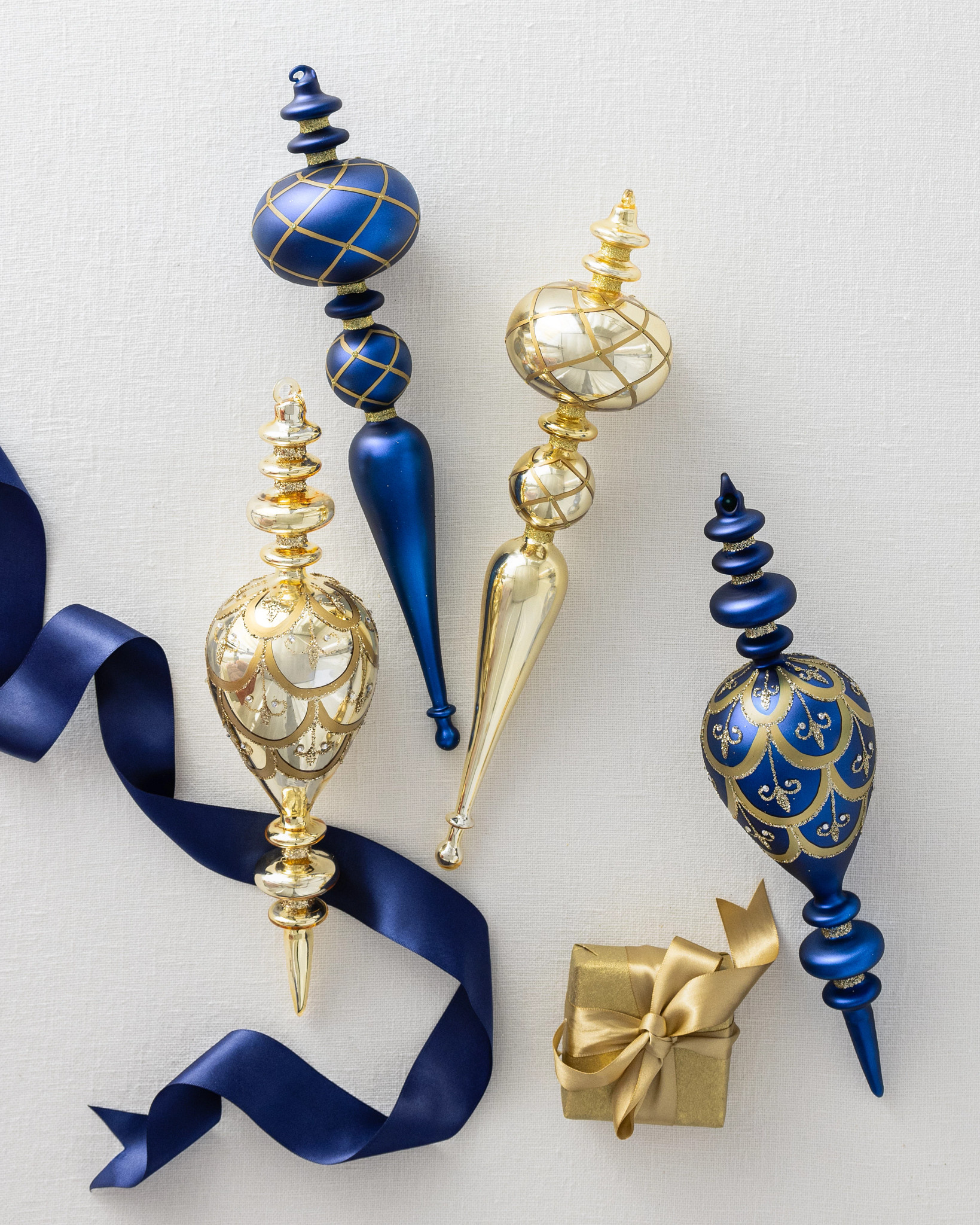Sapphire & Gold Gilded Glory Glass Finial Ornament Set