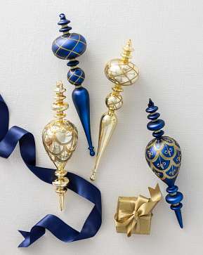 Sapphire & Gold Gilded Glory Glass Finial Ornament Set Sapphire & Gold Gilded Glory Glass Finial Ornament Set