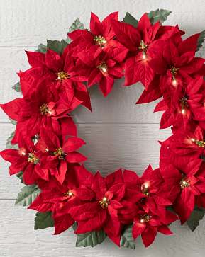 Outdoor Lit Red Poinsettia Celebration Wreath Outdoor Lit Red Poinsettia Celebration Wreath