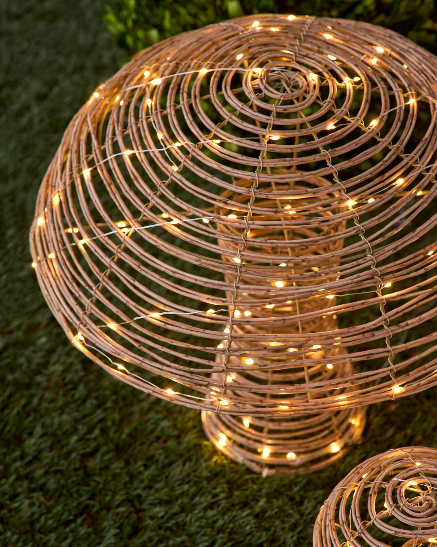 Outdoor Lit All-Weather Wicker Mushrooms, Set of 3