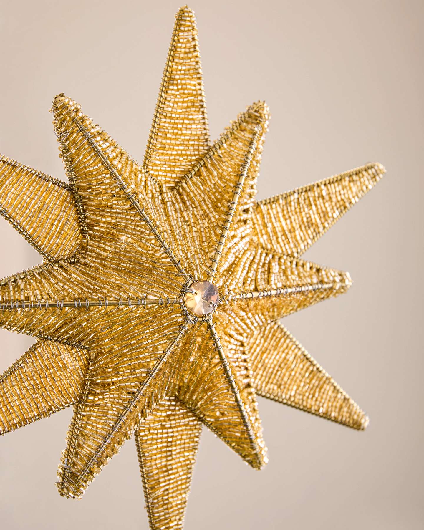 10" Gold Beaded Starburst Tree Topper