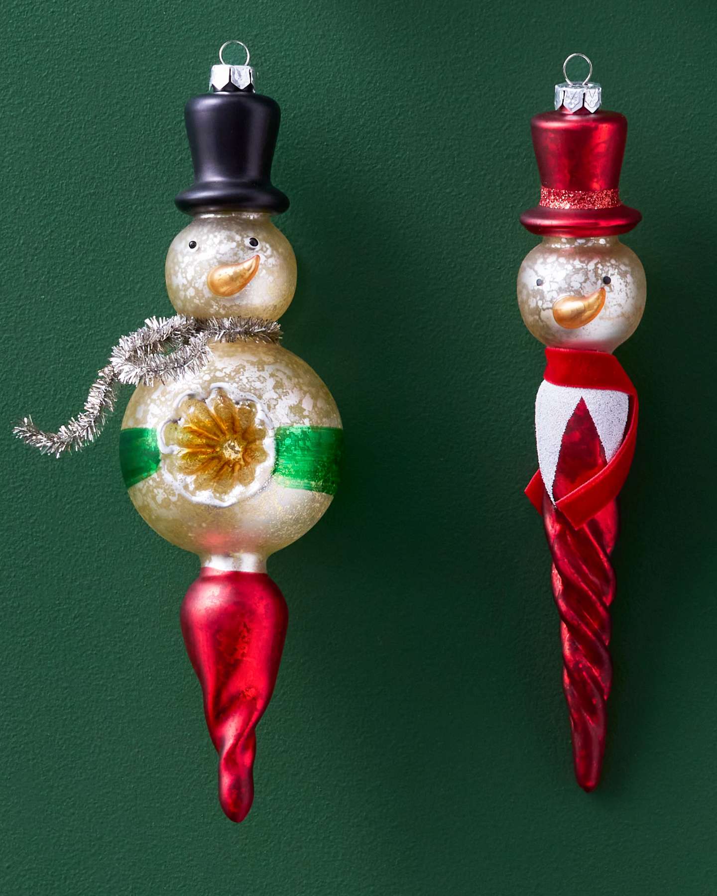 Vintage Holiday Snowman Glass Ornaments, Set of 8