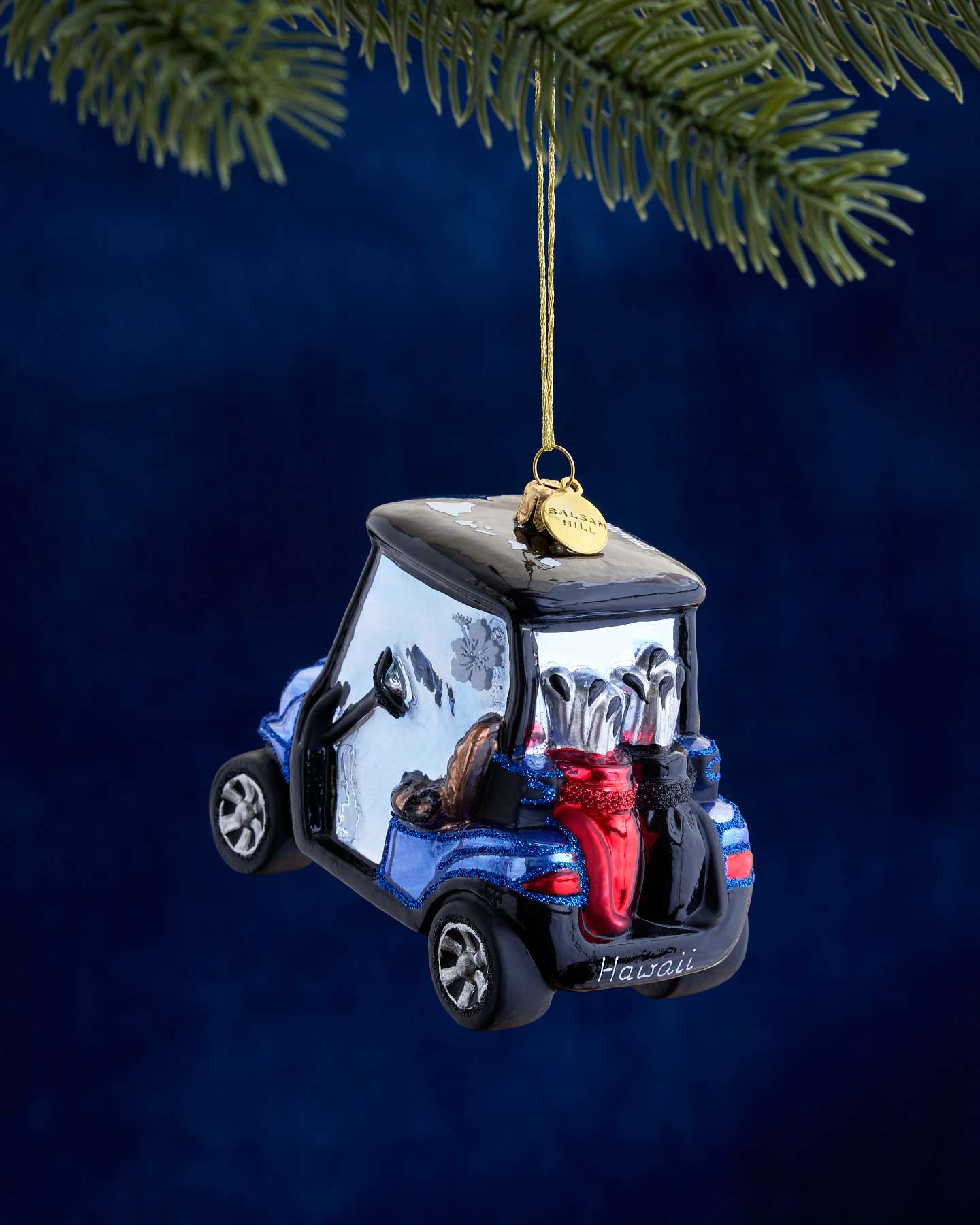 Balsam Hill Studio Blue Golf Cart Ornament