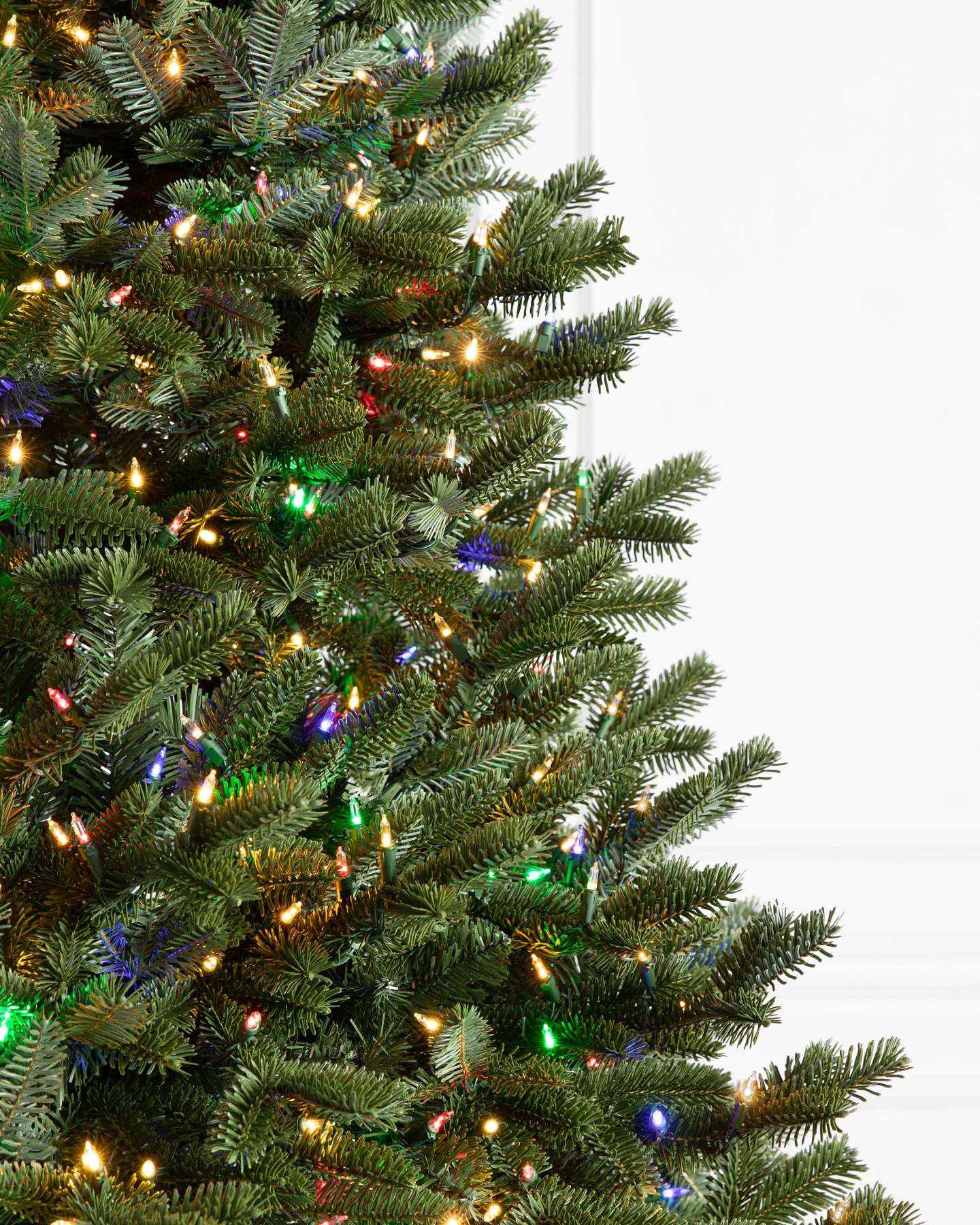 Balsam Hill BH Fraser Fir Flip Artificial Christmas Tree Color and Clear LED Closeup