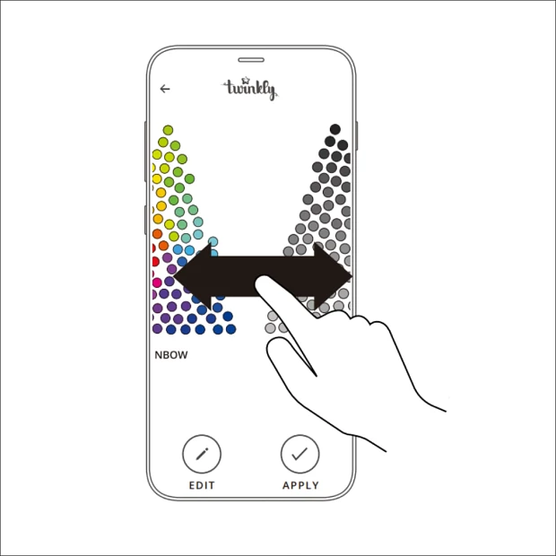 Illustration of person’s finger pointing towards a double-headed arrow on phone showing images of multi-color and black tree