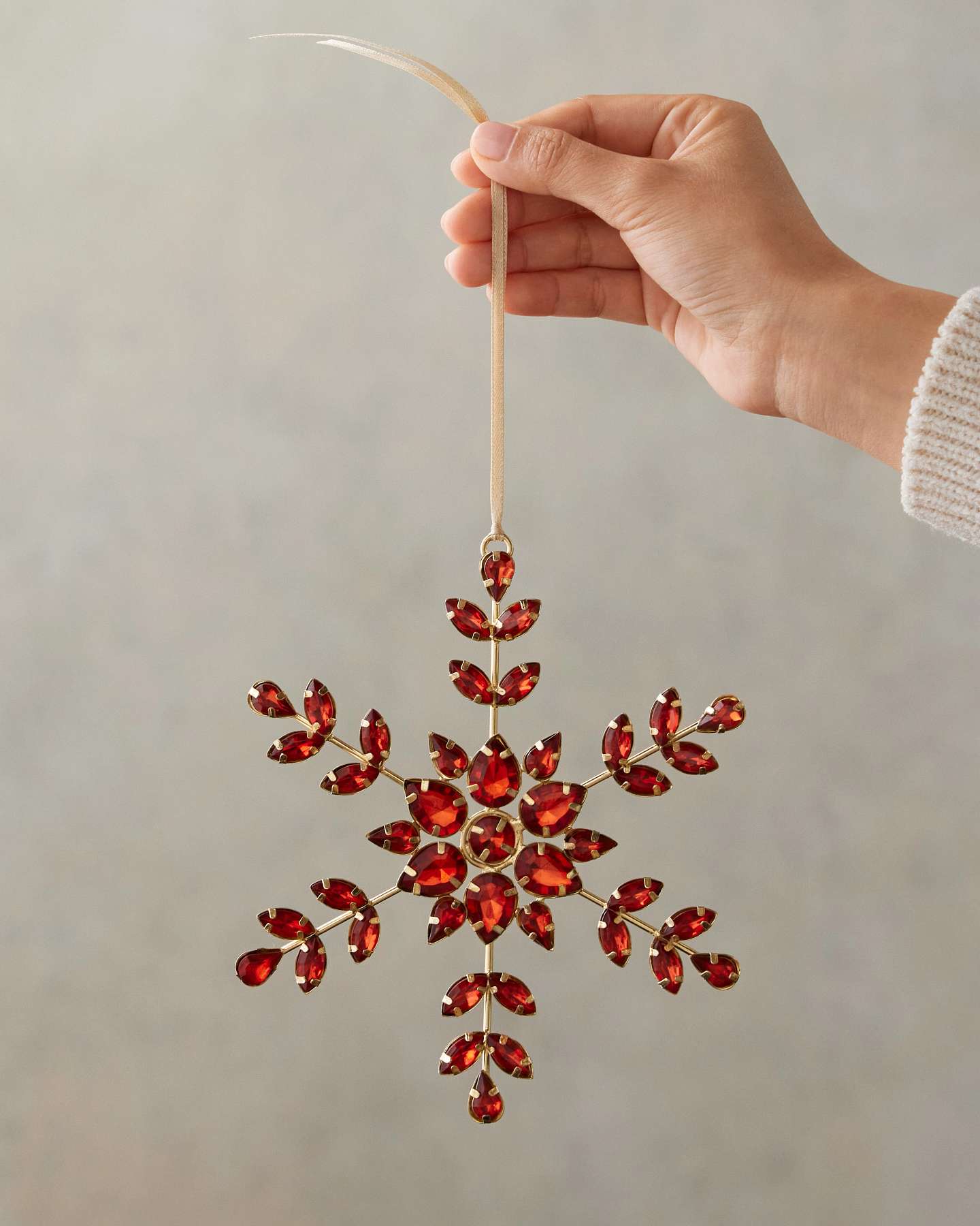 Red Rhinestone Snowflake Ornaments, Set of 12