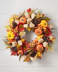 Balsam Hill fall wreath on a white background