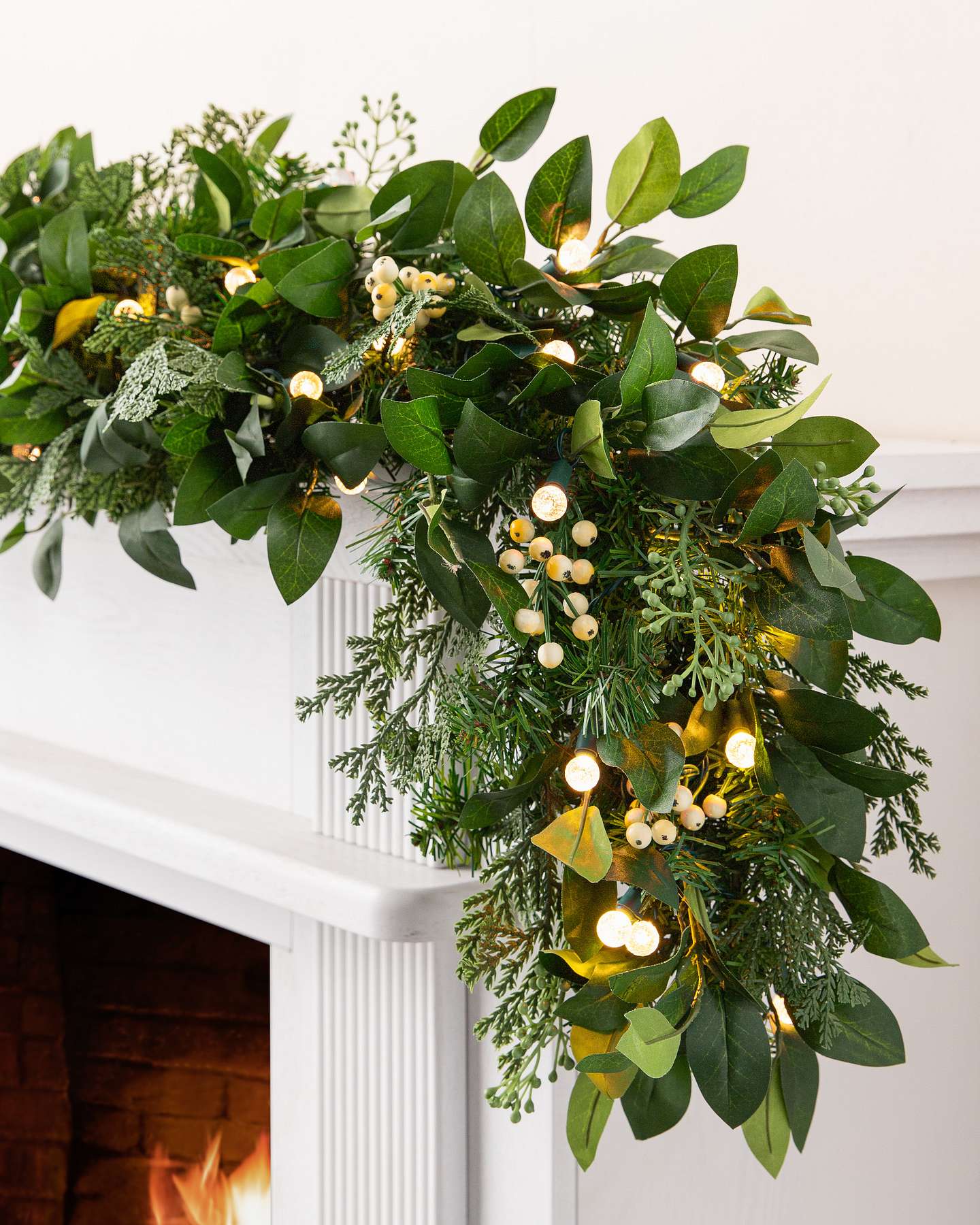 Balsam Hill White Berry Cypress Artificial Christmas Garland 6-Foot to 10-Feet LED