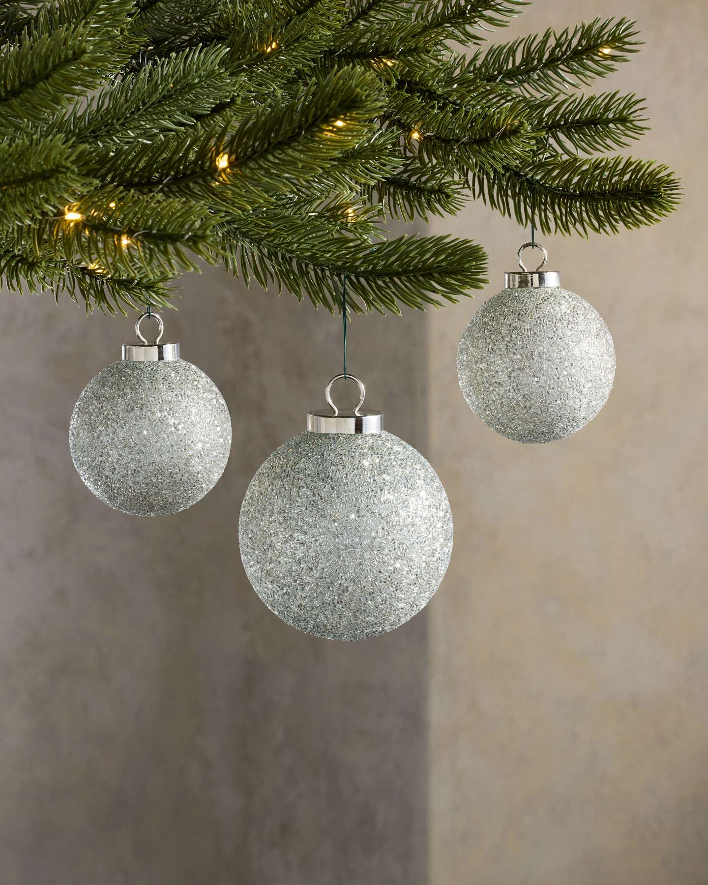 Silver Stardust Sparkle Ornaments, Set of 8