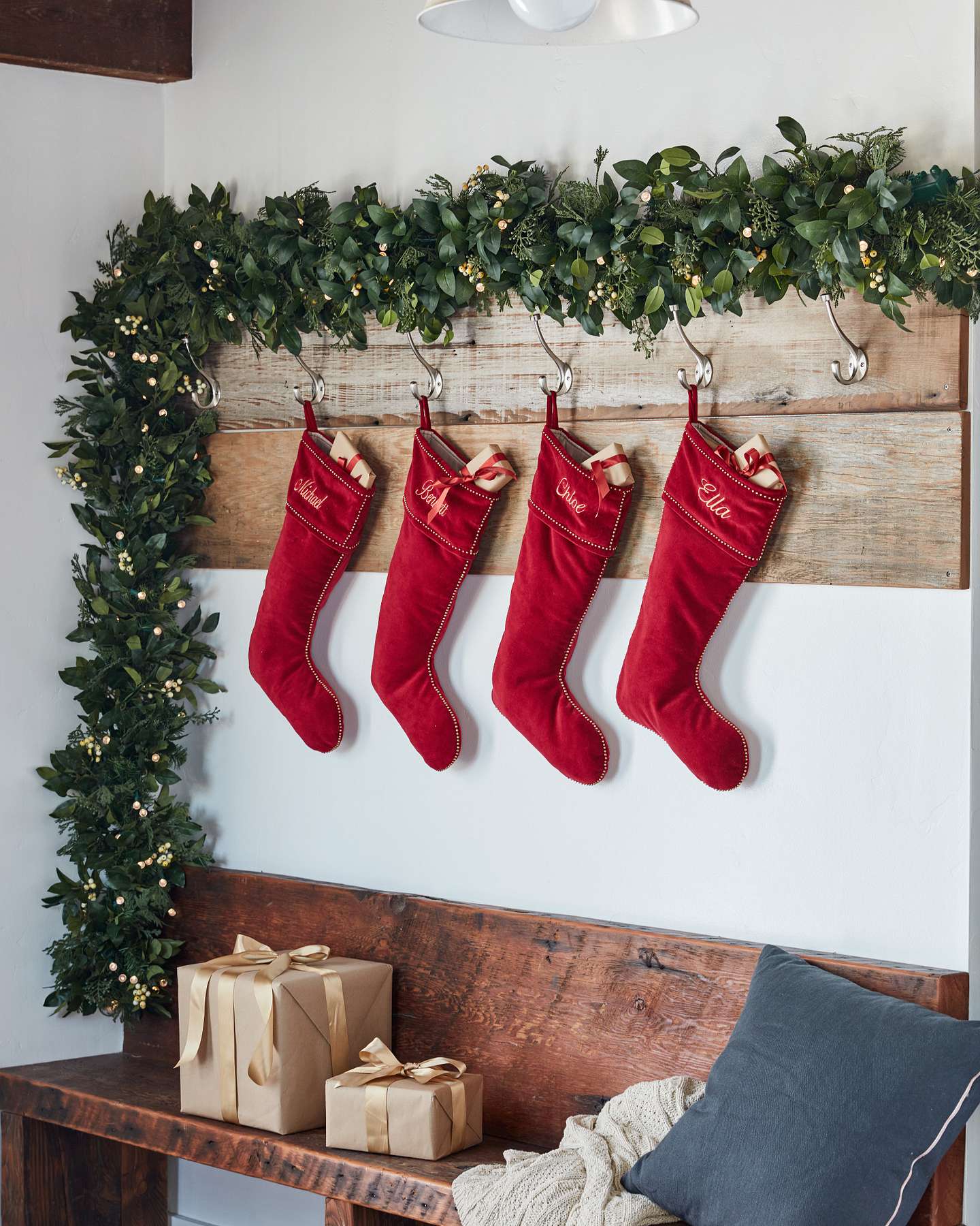 Balsam Hill White Berry Cypress Artificial Christmas Foliage on Entryway Table Lifestyle