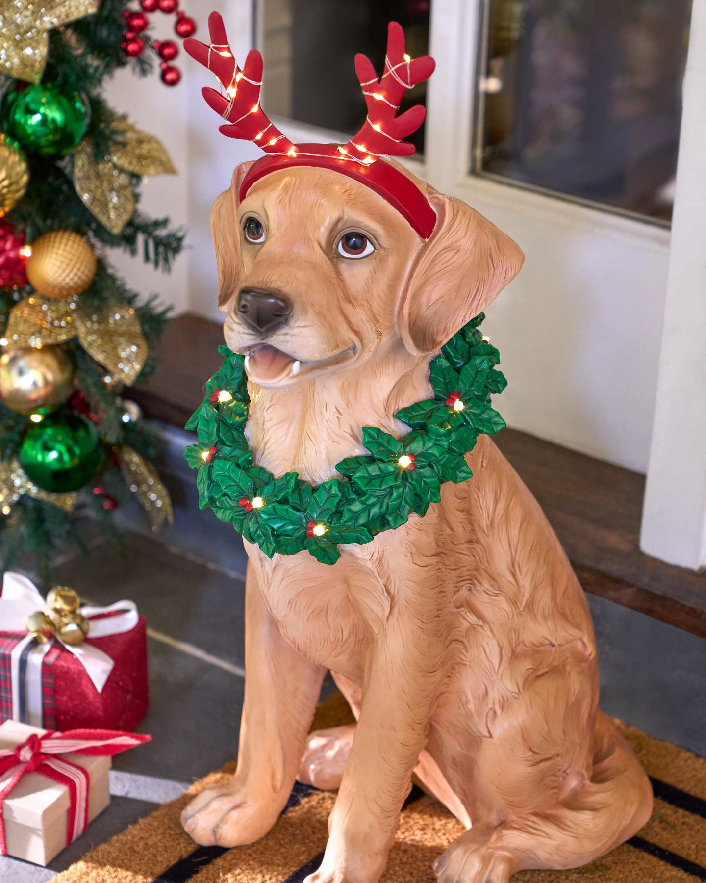 Outdoor Lit Festive Pup Life-Size Dog