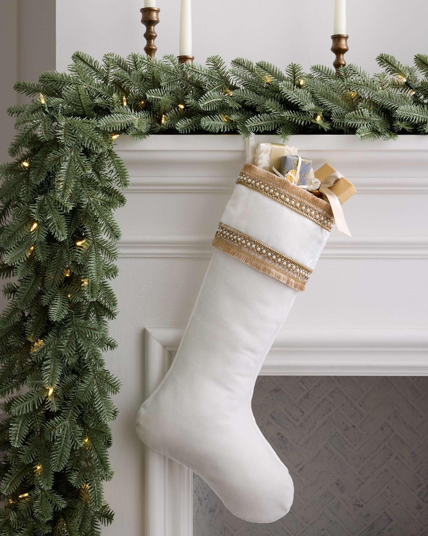 Ivory Velvet & Pearl Christmas Stocking