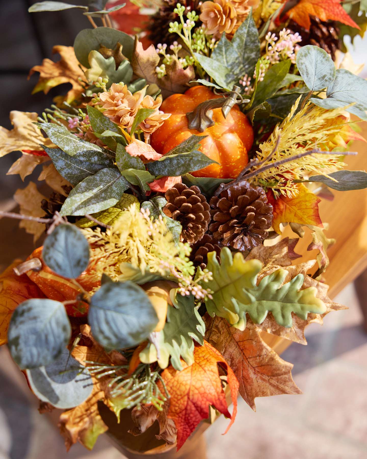 Balsam Hill Outdoor Countryside Pumpkin Grove Artificial Christmas Arrangement on Entry Table