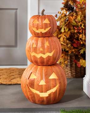 Orange Lit Stackable Jack-o'-Lanterns, Set of 3 Orange Lit Stackable Jack-o'-Lanterns, Set of 3