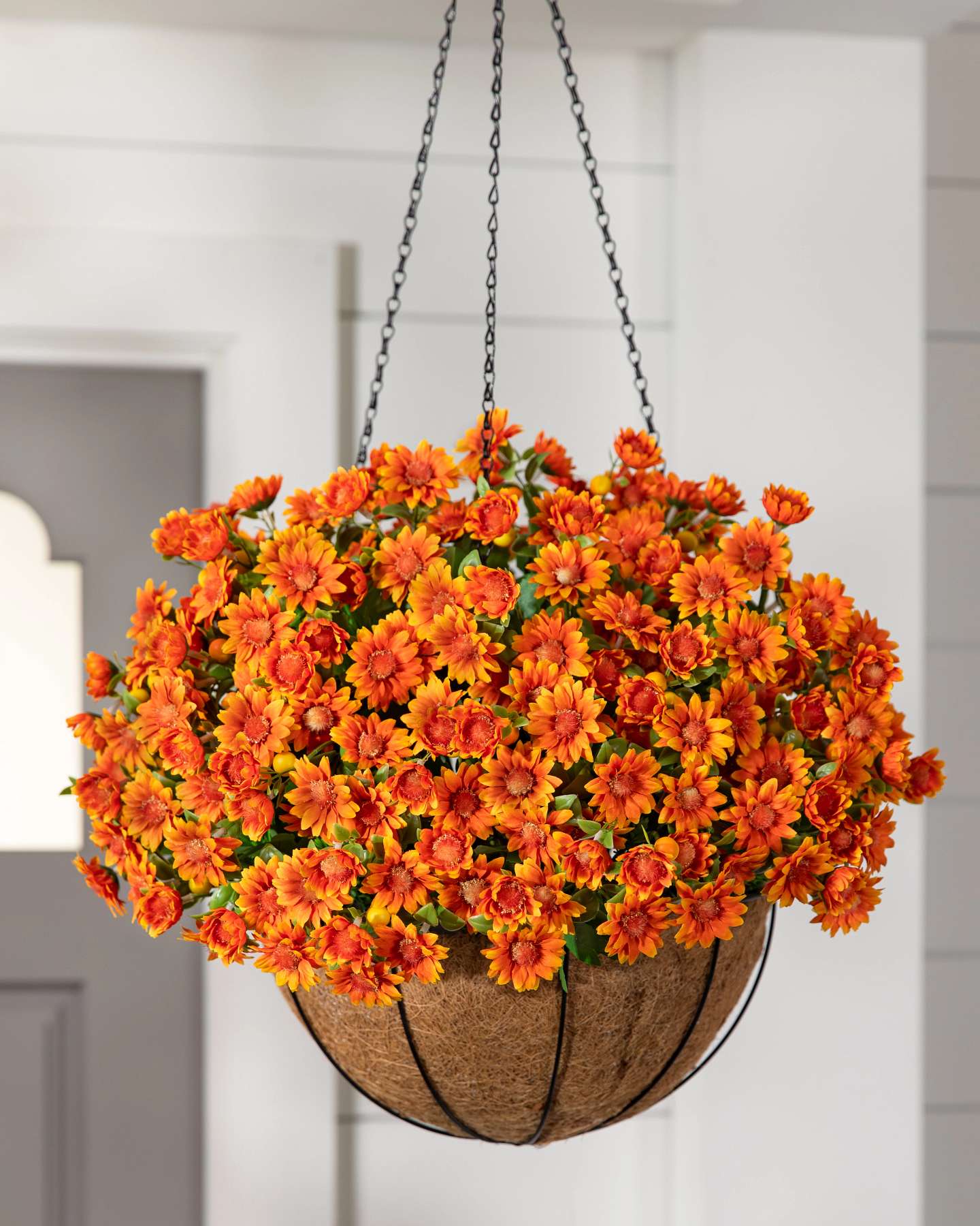 Balsam Hill Outdoor Sunset Mums 20-Inch Artificial Fall Hanging Basket Display