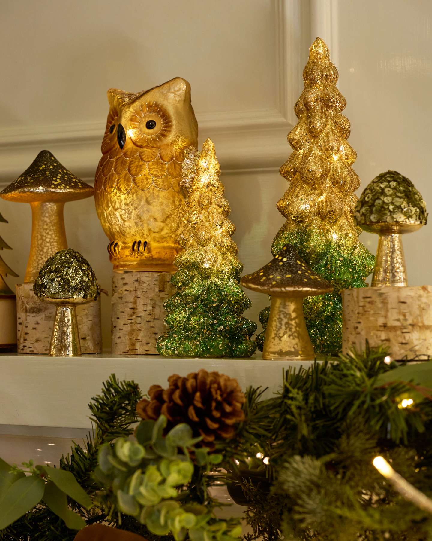 Balsam Hill Lit Tabletop Glass Trees Lifestyle Display