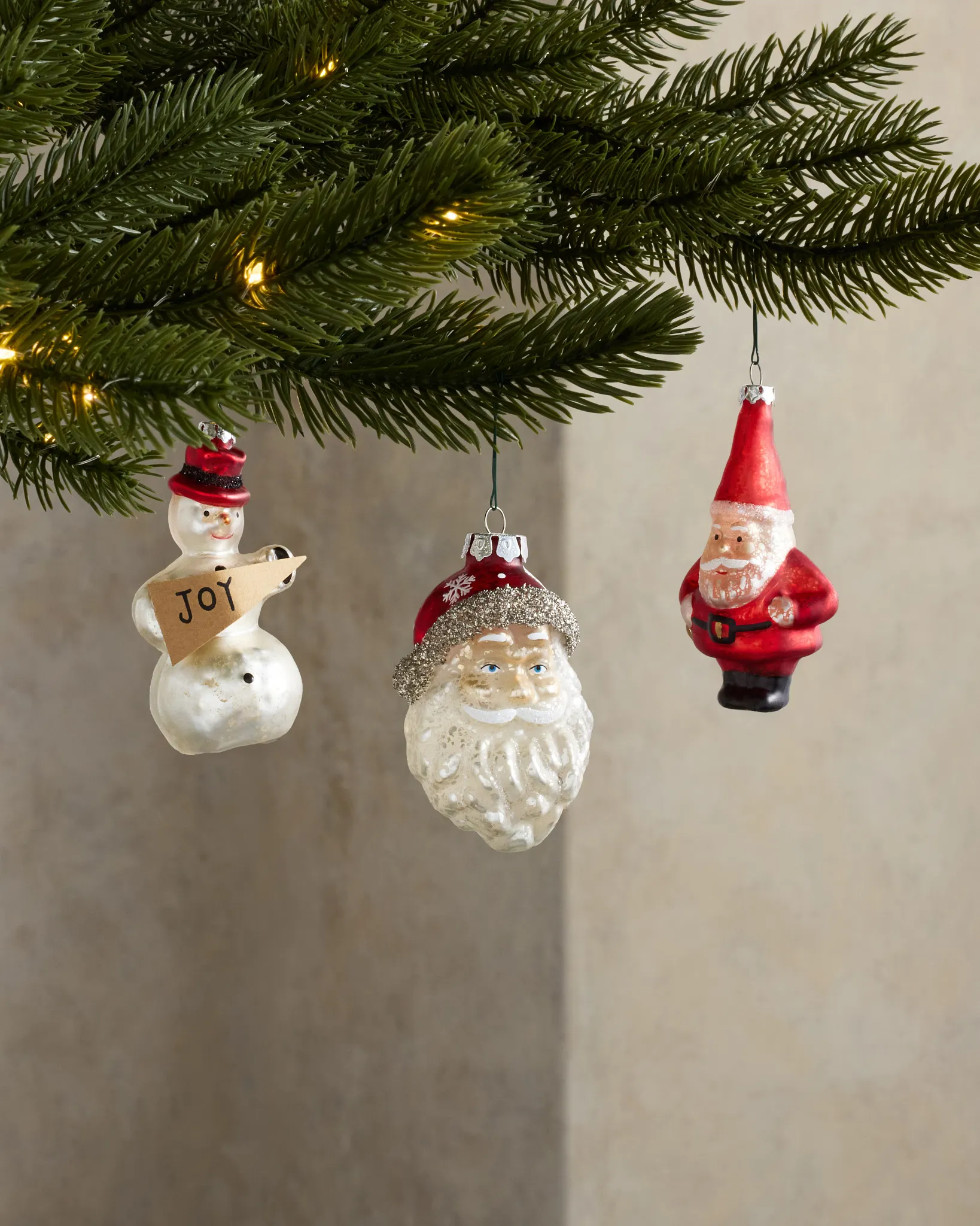 Vintage Holiday Santa & Snowman Glass Ornament Set