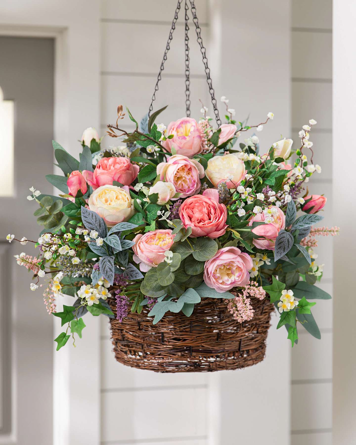 Balsam Hill Outdoor Provence Rose Artificial Spring Hanging Basket Beautiful Floral Arrangement