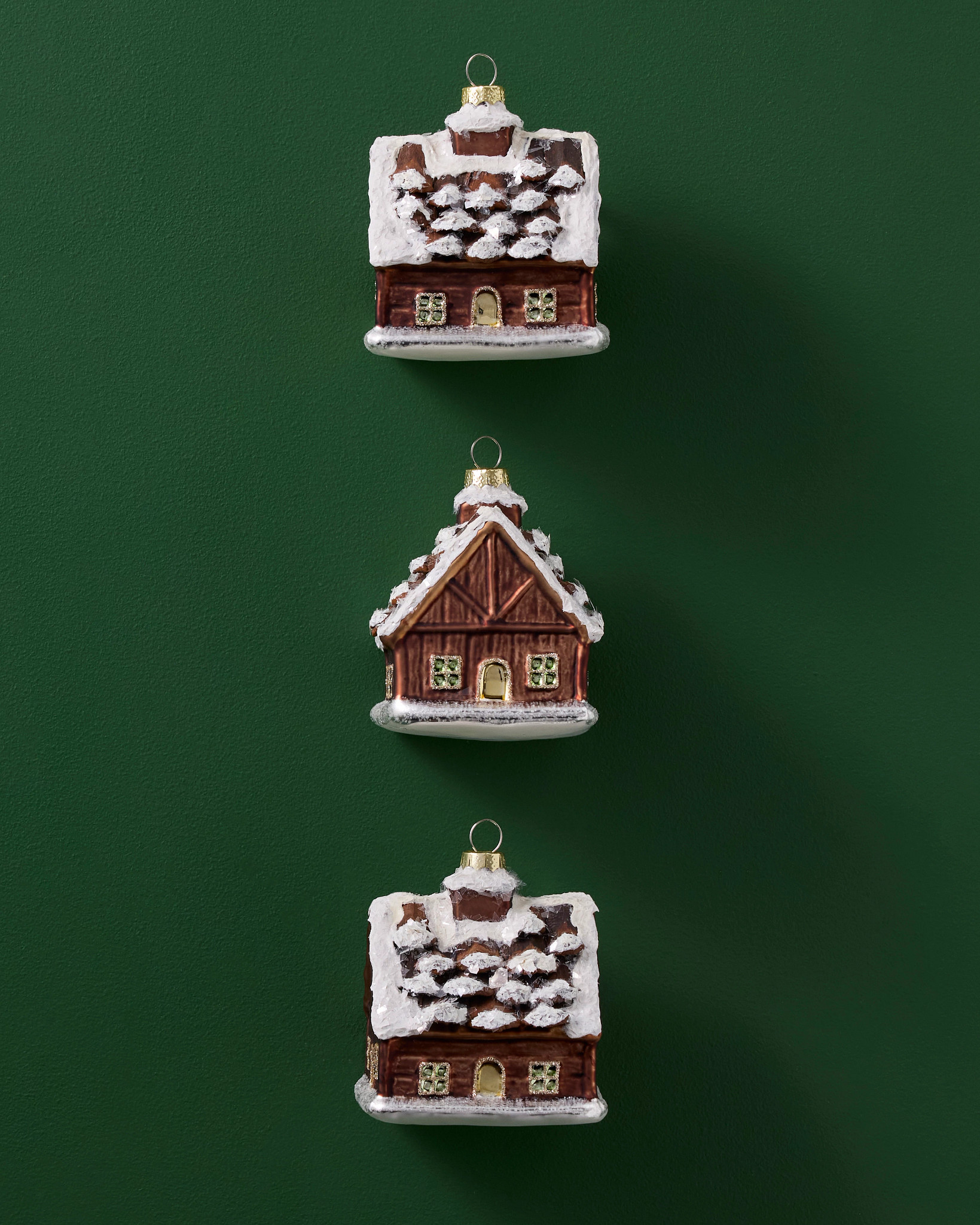 Winter Lodge Cabin Glass Ornament Set
