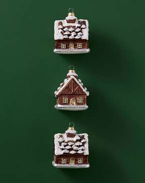 Winter Lodge Cabin Glass Ornament Set Winter Lodge Cabin Glass Ornament Set