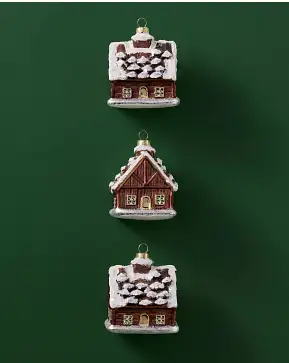 Winter Lodge Cabin Glass Ornament Set Winter Lodge Cabin Glass Ornament Set