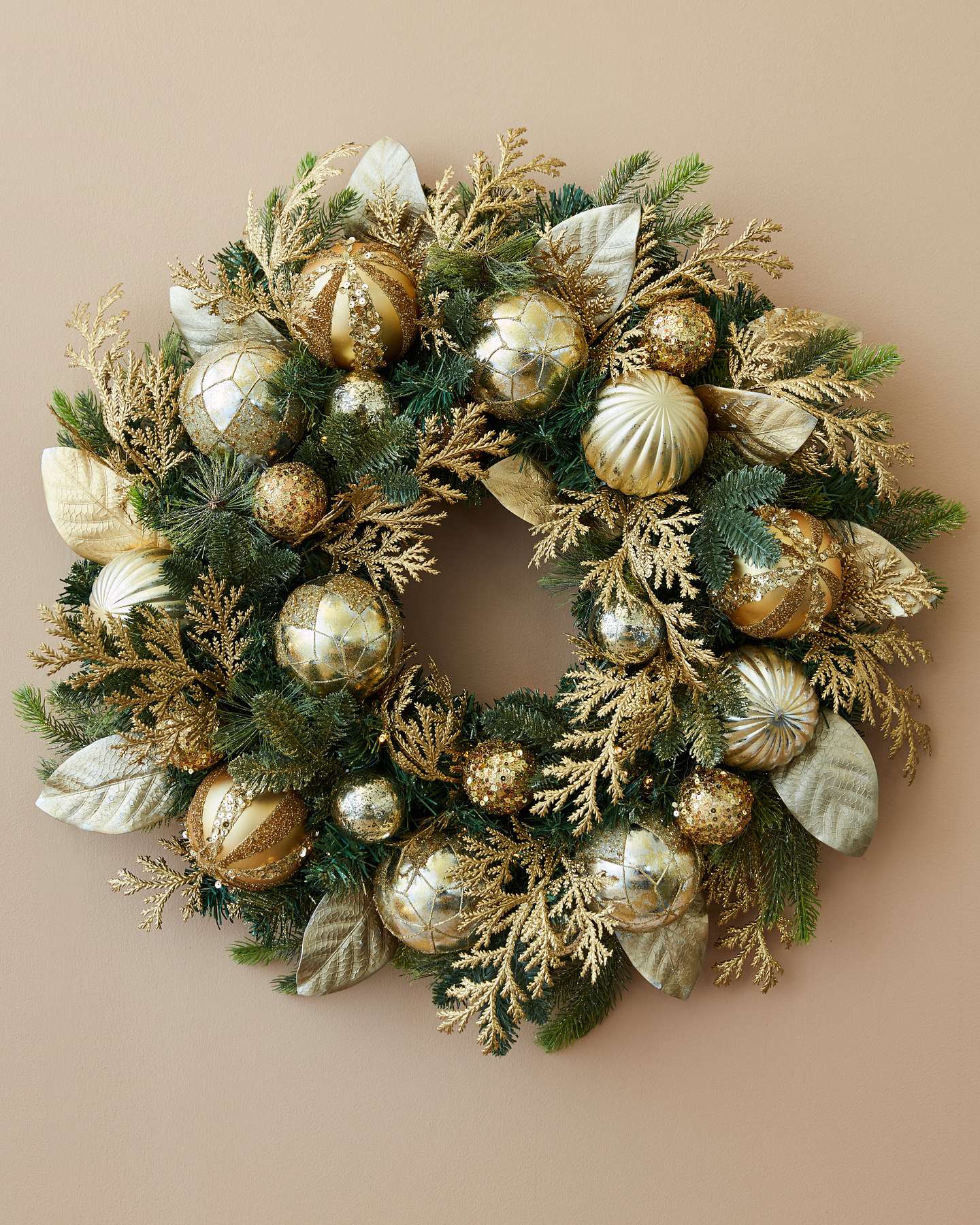 Balsam Hill Gilded Glory Artificial Christmas Wreath on Front Door