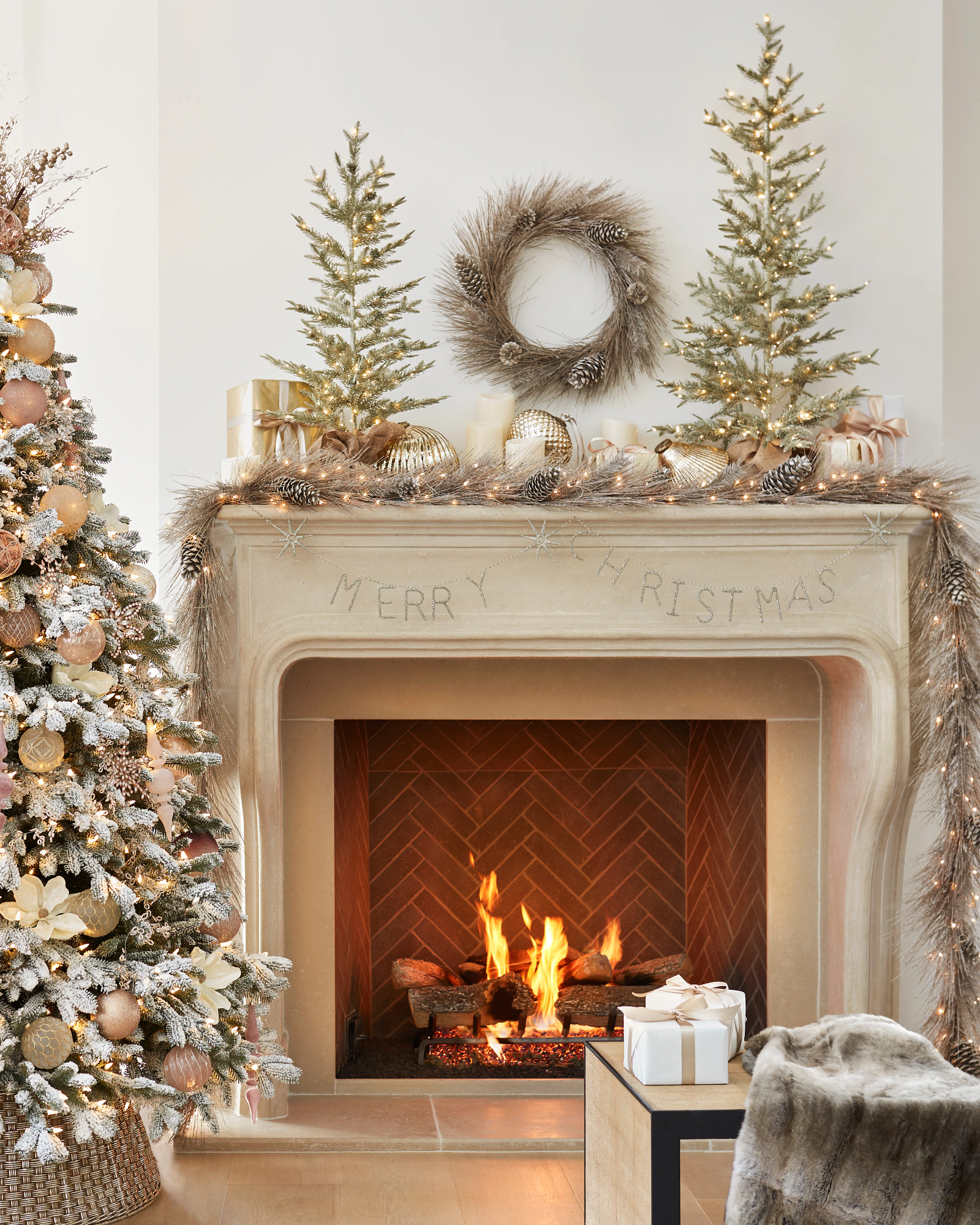 White and Gold Christmas tree bow topper. Gold Fireplace Mantel Decora –  Adriana Ortiz Designs