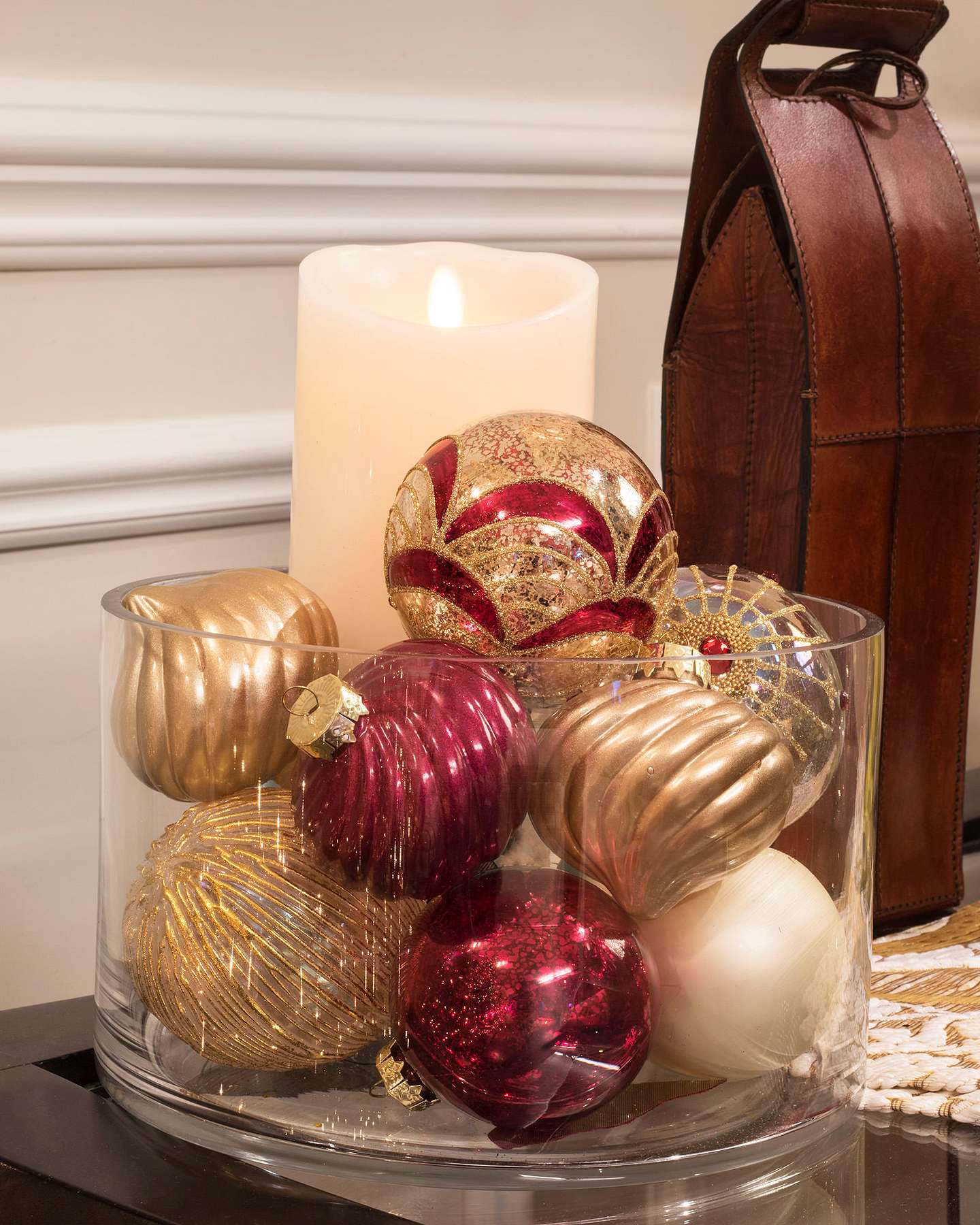 Balsam Hill Set de boules de Noël en verre rouges et or