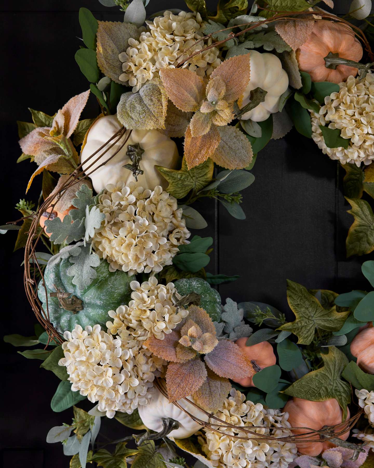 Balsam Hill Fairytale Pumpkin Artificial Foliage Lifestyle Display with Dark Background