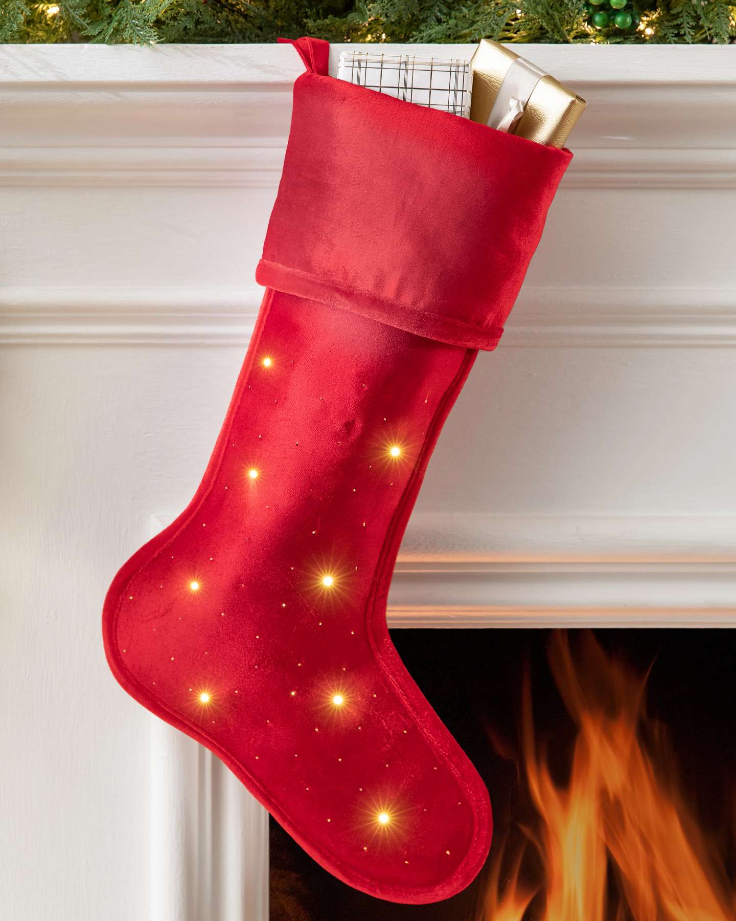 Balsam Hill Red Lit Starlight Christmas Stocking Showcase