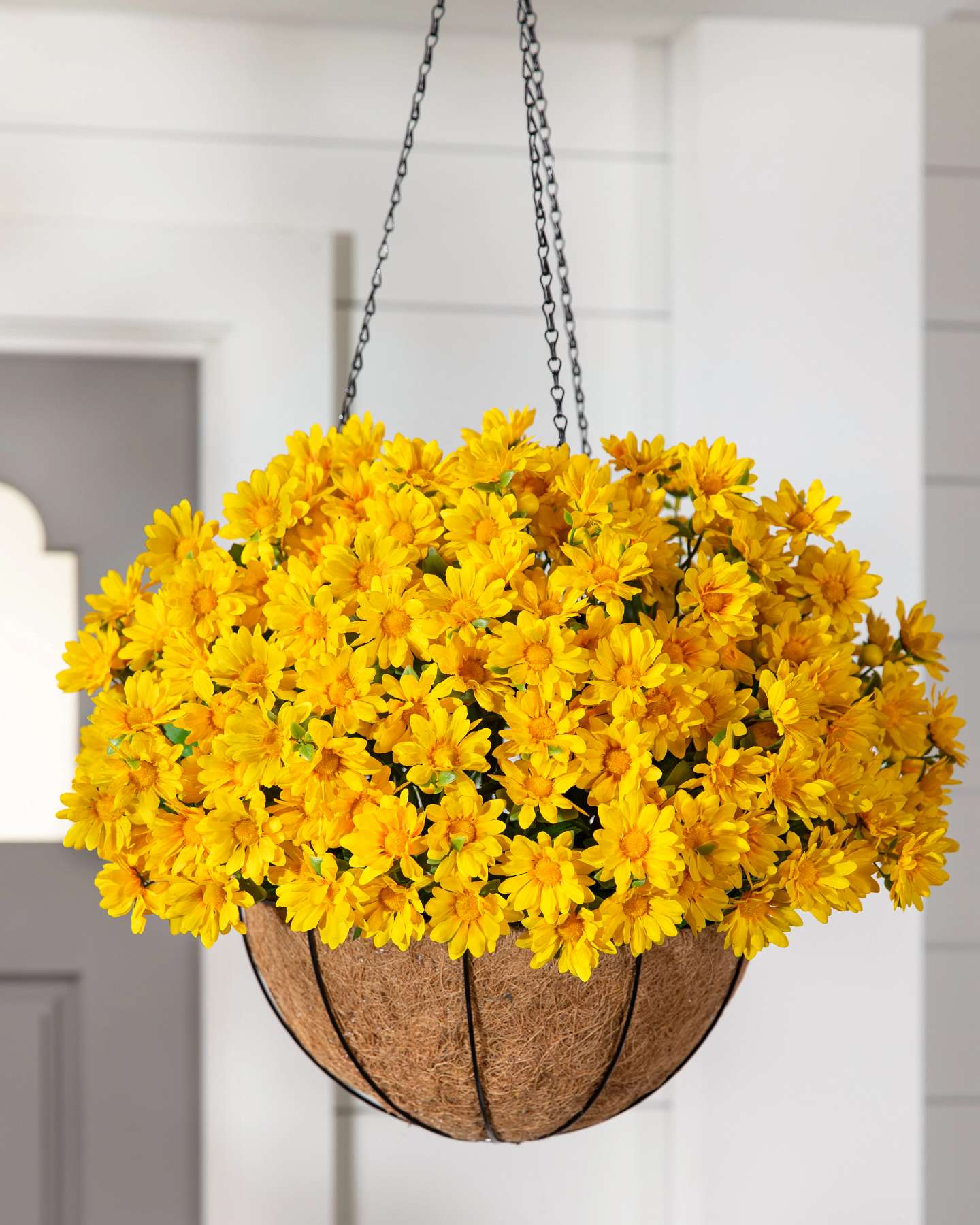 Balsam Hill Gold Outdoor Sunset Mums Artificial Fall Hanging Basket 20-Inch Full View