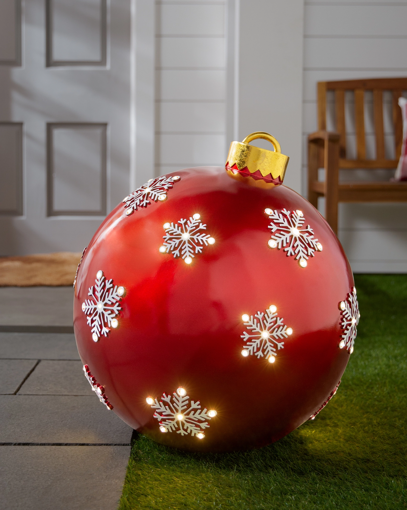 Lit Metallic Snowflake Flurry Christmas Ornament | Balsam Hill
