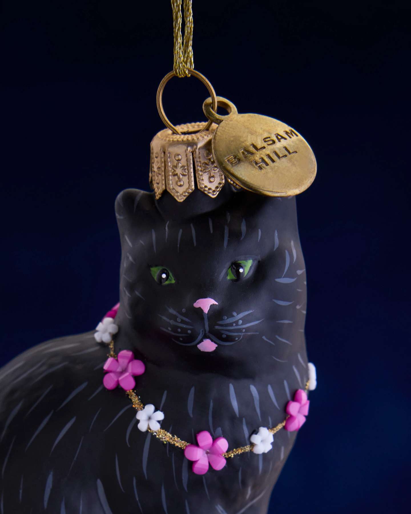 Balsam Hill Studio Black Cat with Lei Ornament