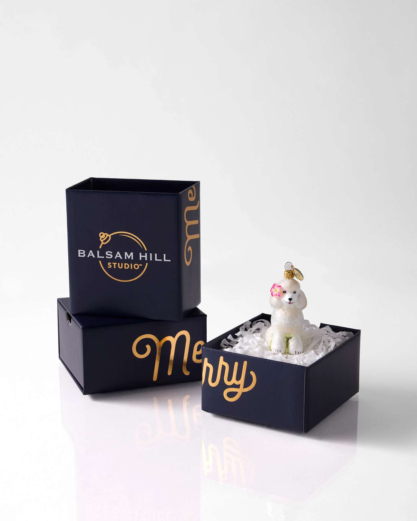 Balsam Hill Studio White Poodle with Plumeria Ornament