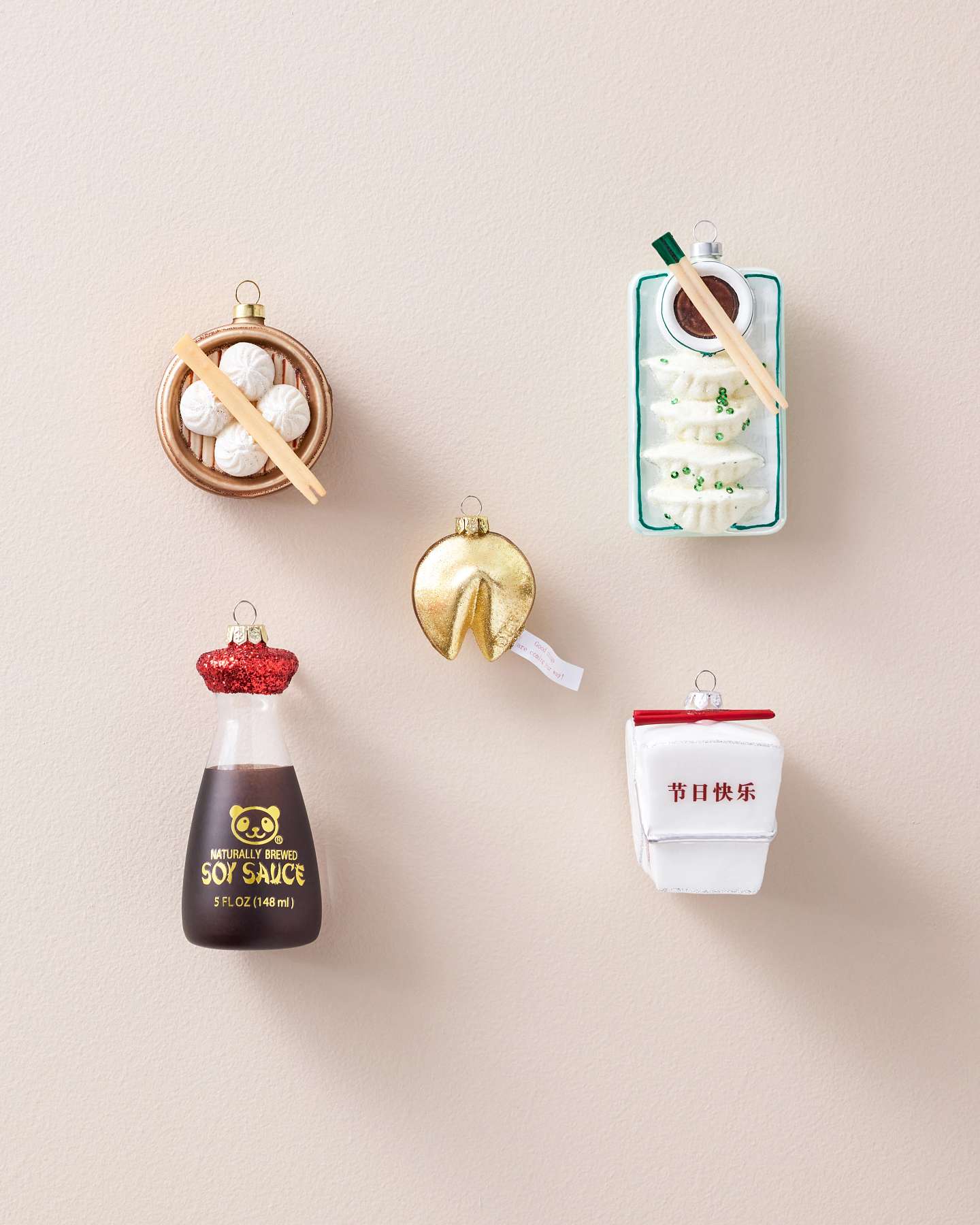 Novelty Chinese Food Glass Ornaments, Set of 5