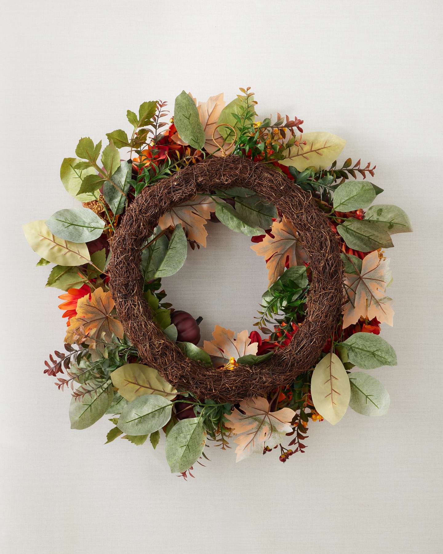 Balsam Hill 26 Inch Pumpkin Floral Artificial Fall Wreath Close-Up