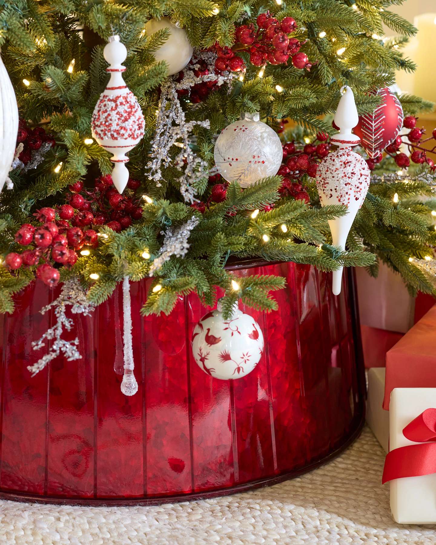 Balsam Hill Christmas Red Artificial Christmas Tree Collar Lifestyle Tree Display