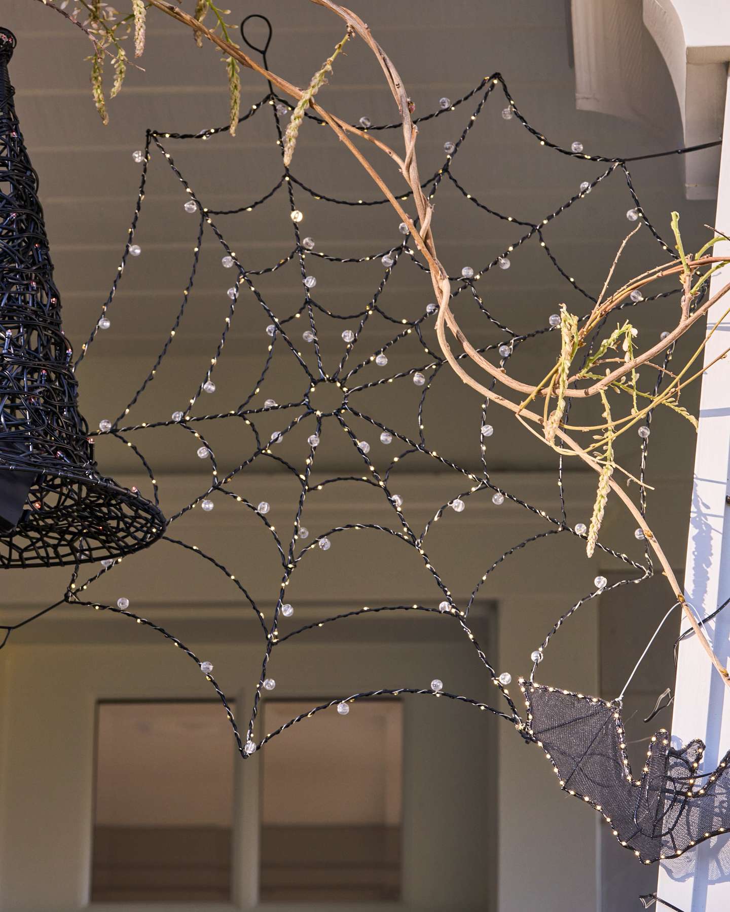 Balsam Hill Outdoor Spiderweb LED Halloween Lights Close-Up