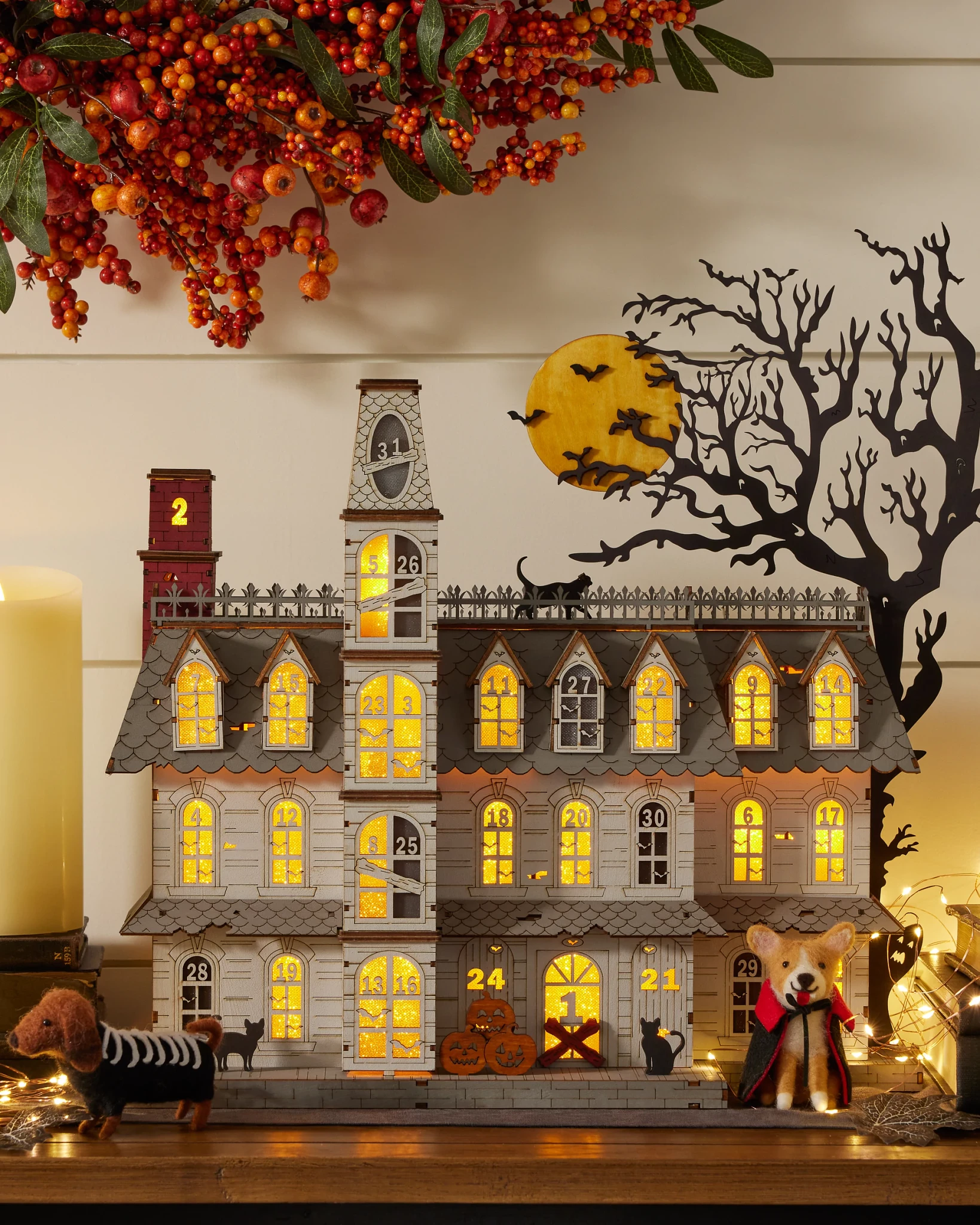 Lit Wooden Halloween Countdown Calendars | Balsam Hill