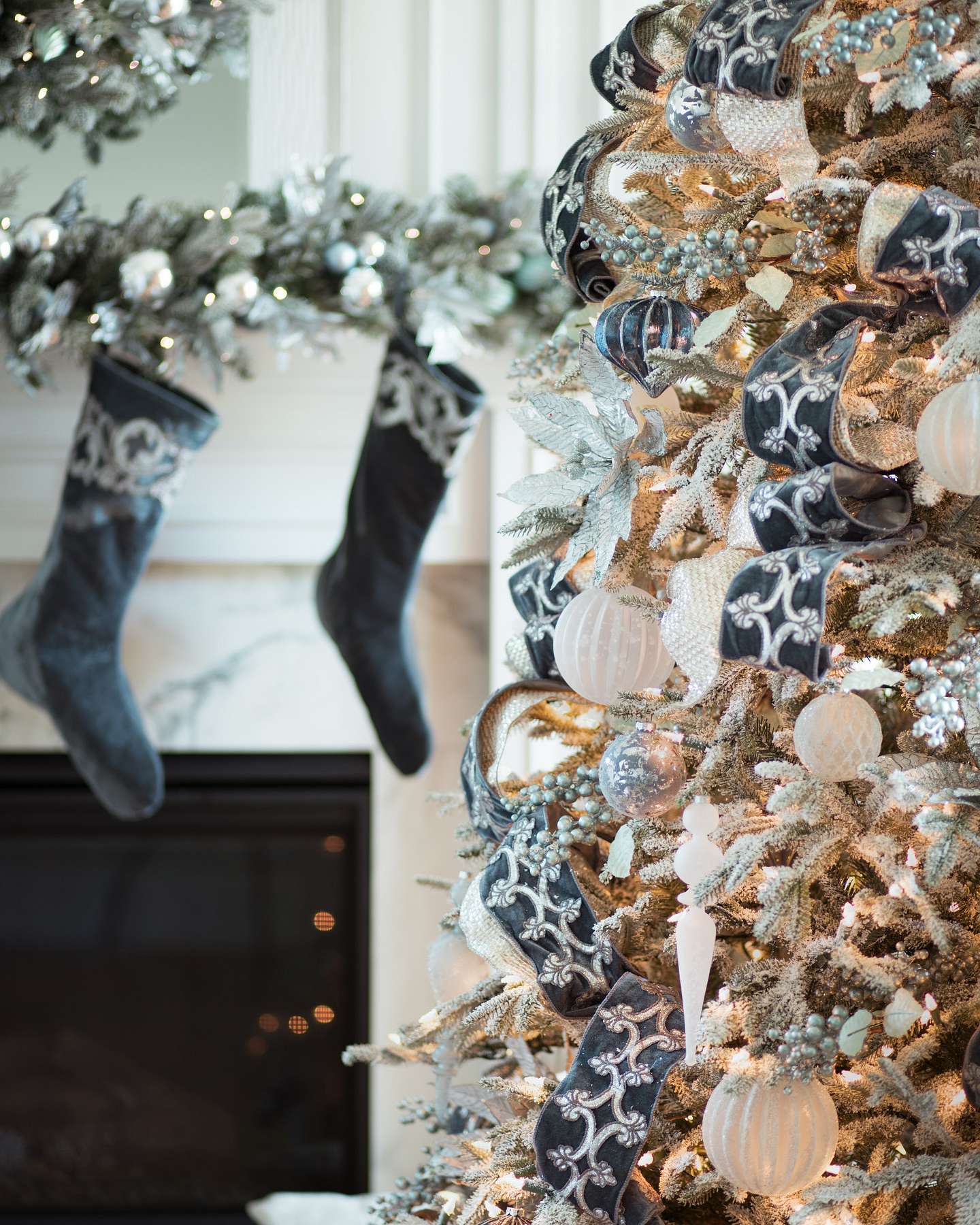 Balsam Hill Specialty Christmas Tree Ribbon Draped on a Beautiful Tree