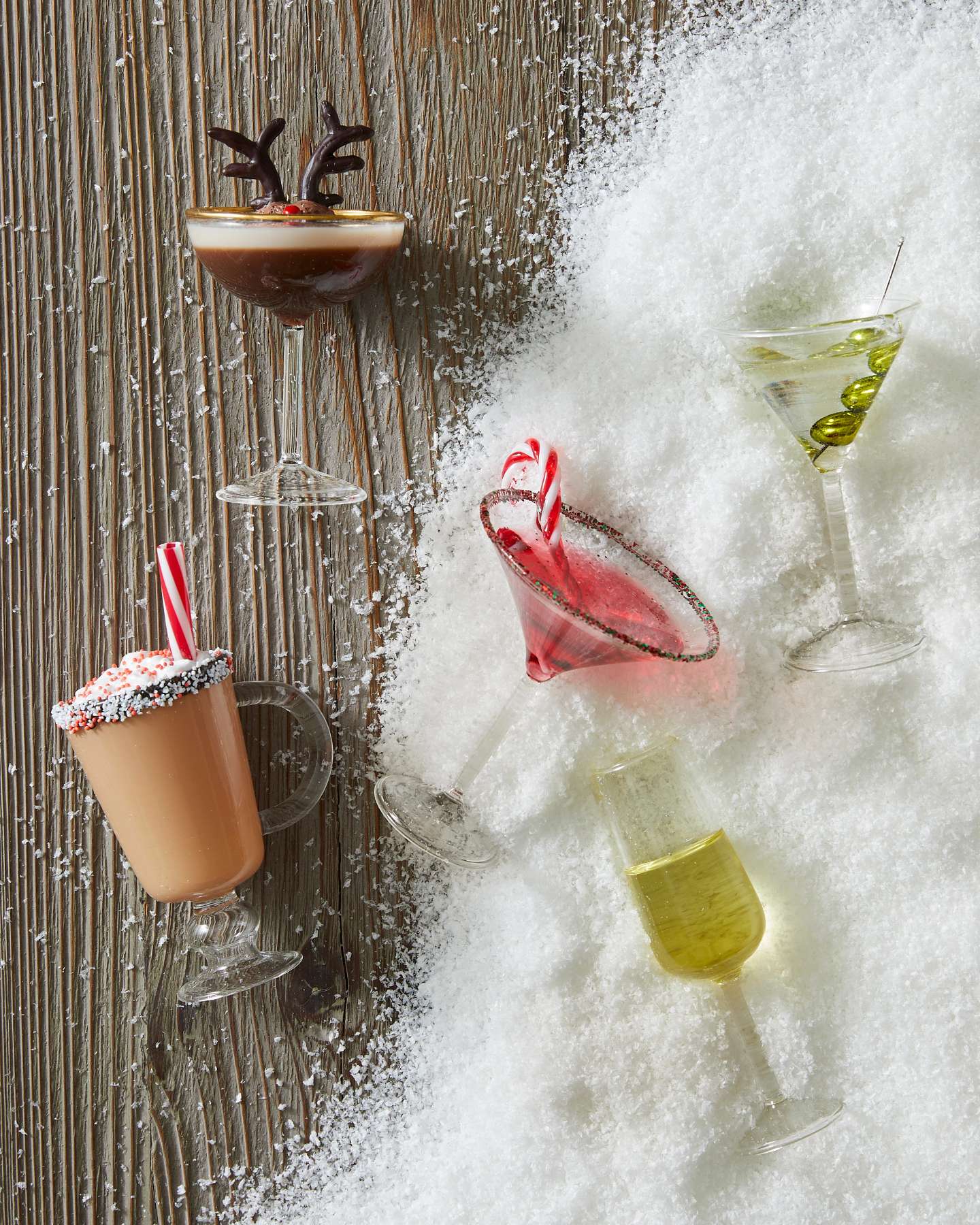 Novelty Holiday Cocktails Glass Ornament Set