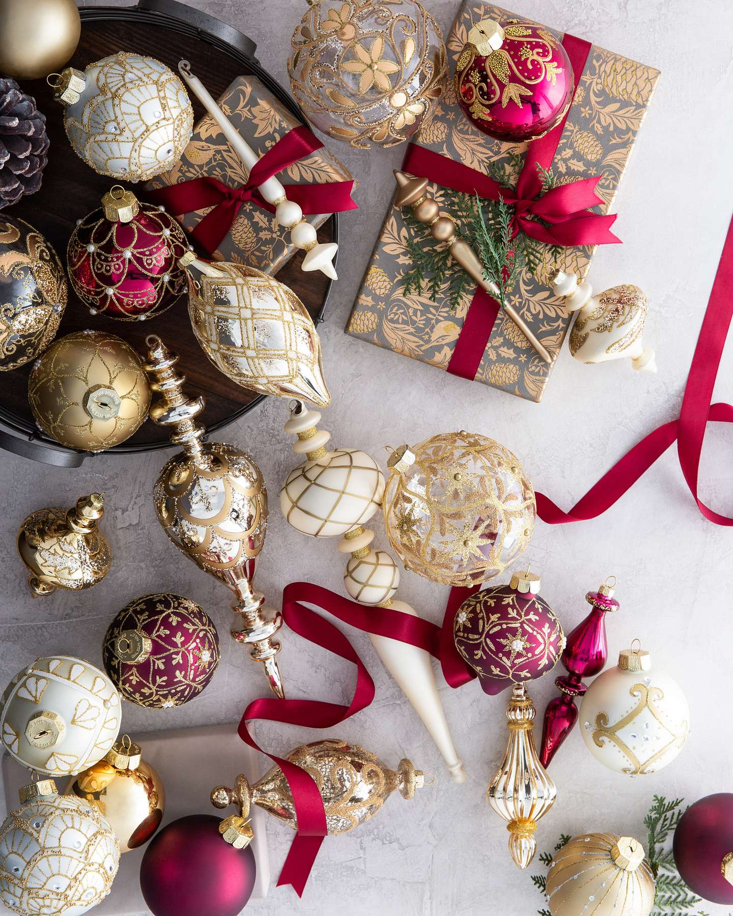 Balsam Hill Gilded Glory Artificial Christmas Ornament Set Styled on Artificial Christmas Tree