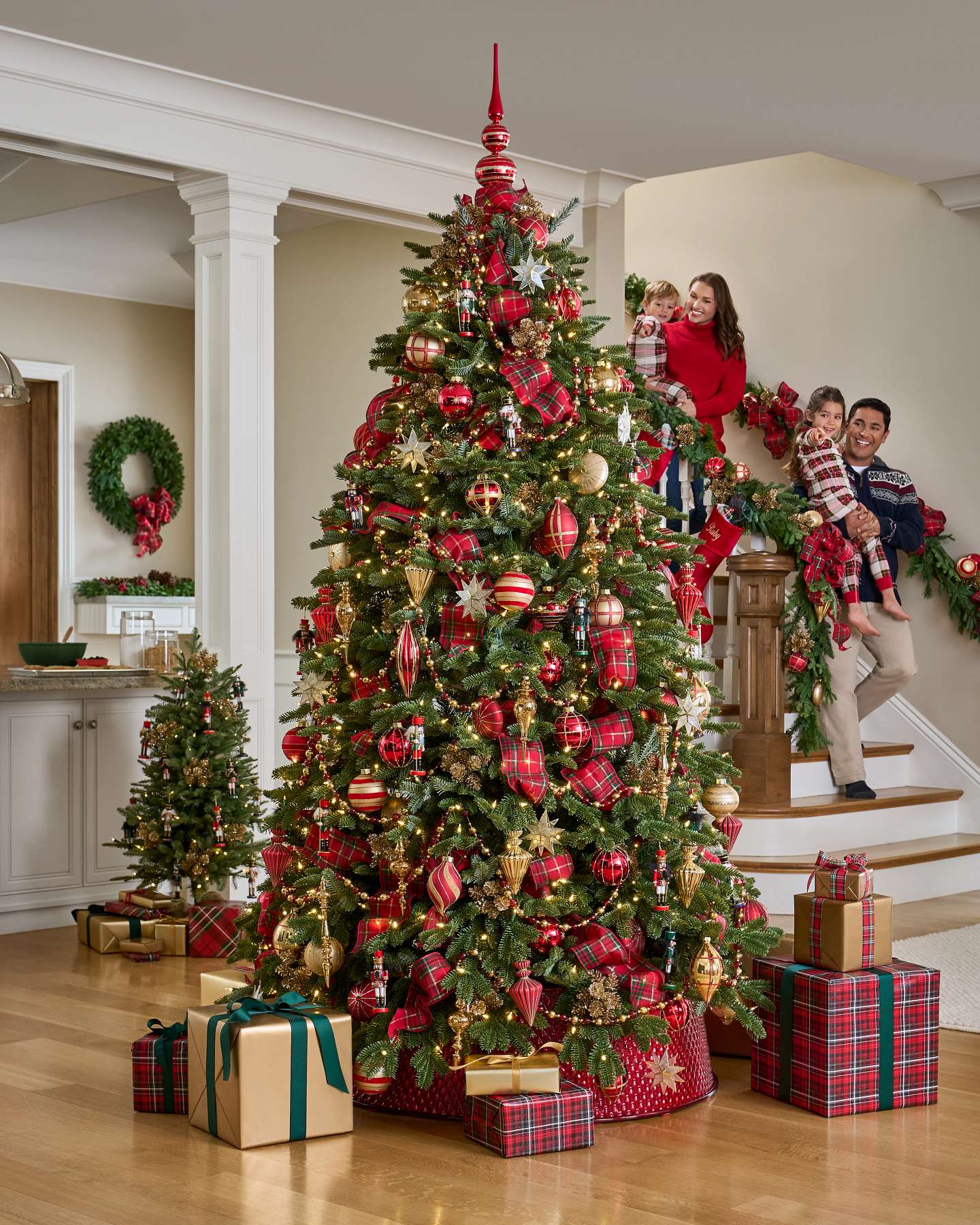 Balsam Hill Merry Metallic Quilted Tree Collar in a Luxurious Holiday Display