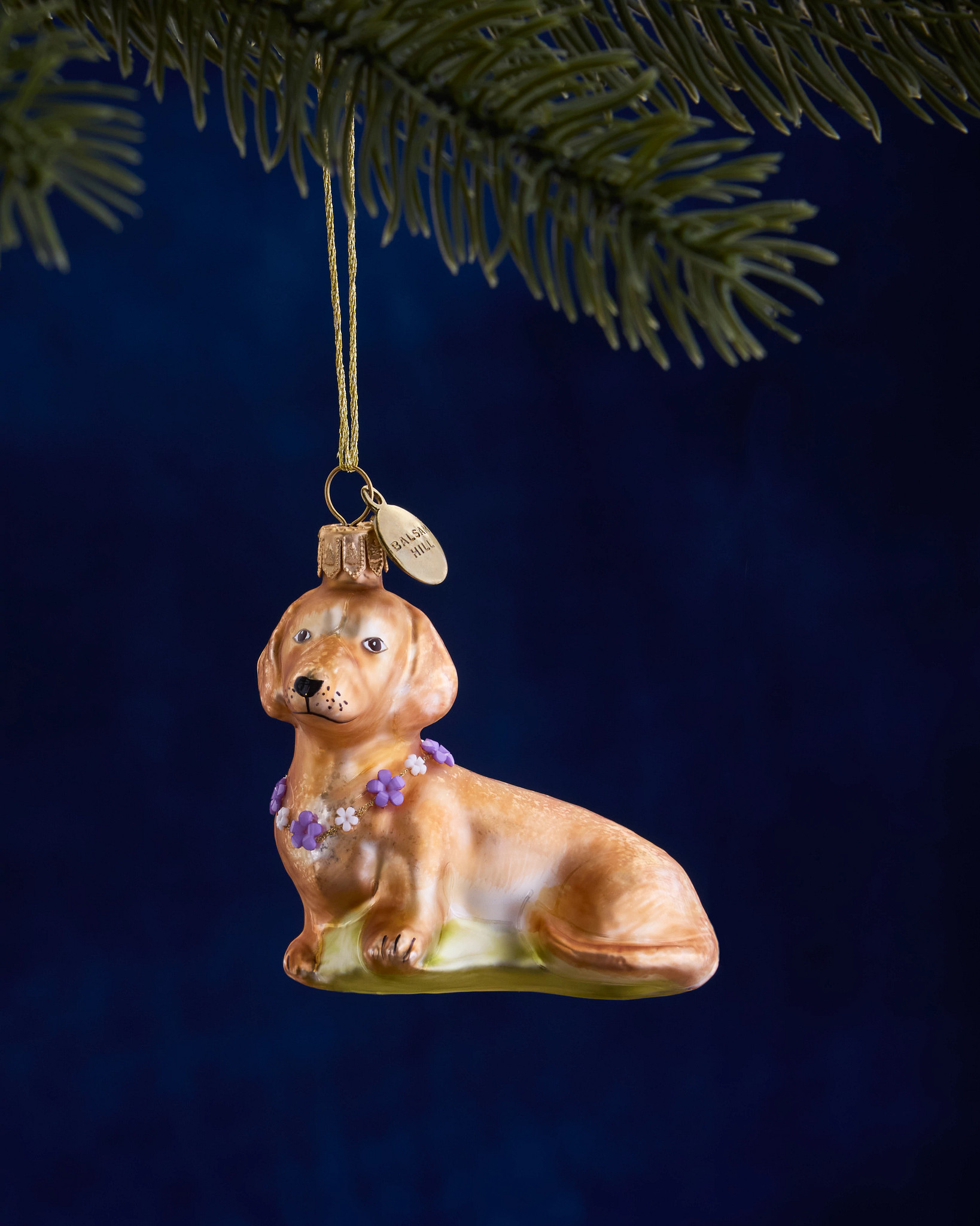 Balsam Hill Studio Dachsund with Lei Ornament