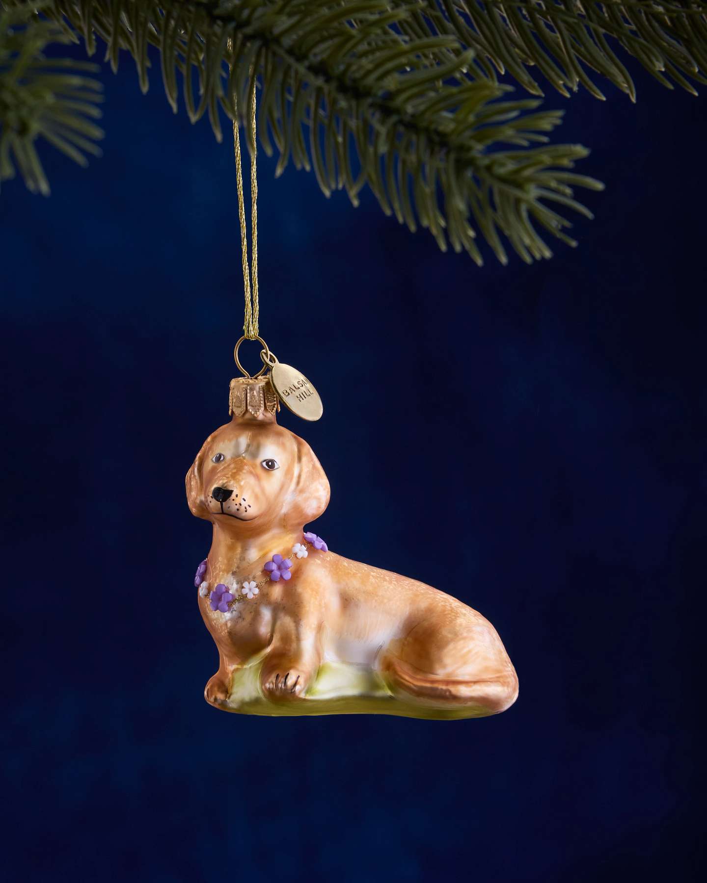 Balsam Hill Studio Dachsund with Lei Ornament